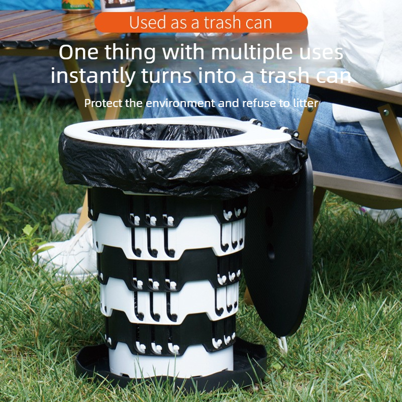 Outdoor Foldable Portable Toilet, Emergency Toilet Seat, Portable Camping Toilet Stool with Height Adjustment - Black