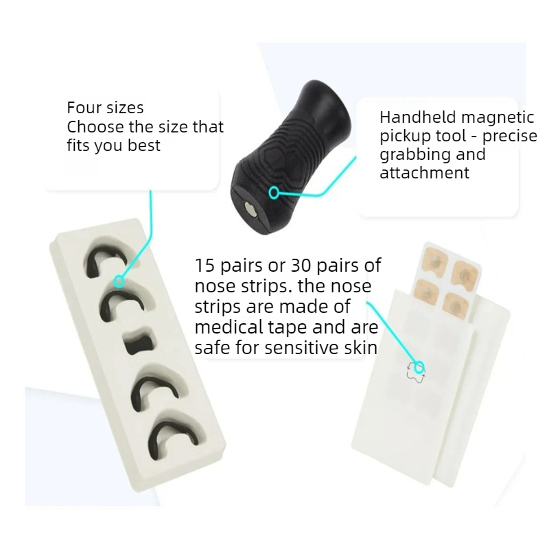 Round Magnetic Nose Clip Set - Anti-Snoring Nasal Strips - Breathing Aid for Sleep and Exercise - Black