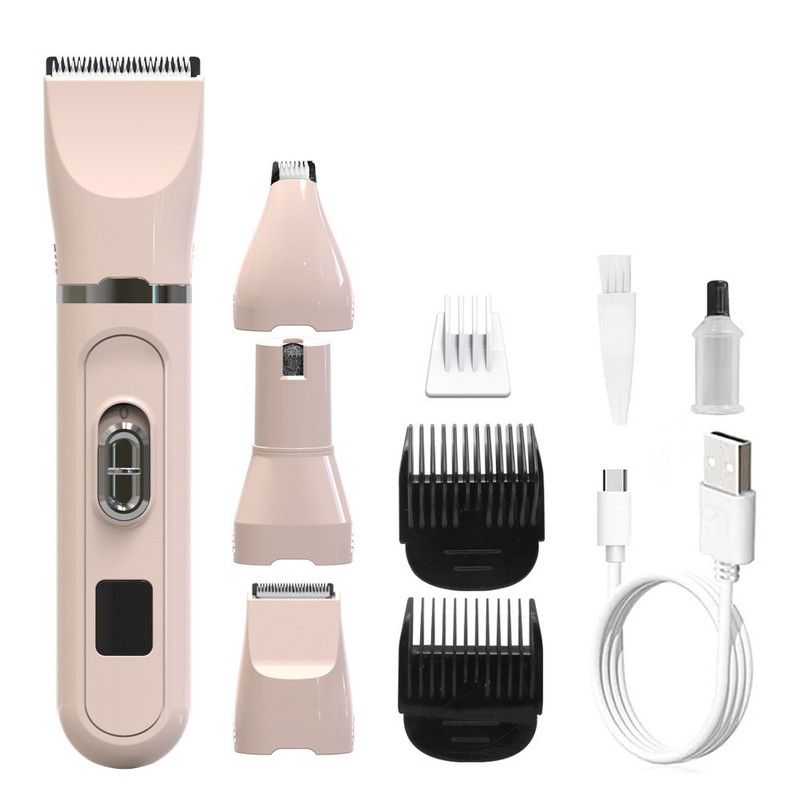 4-in-1 Pet Electric Clipper, Cat and Dog Hair Trimmer and Nail Grinder, Pet Grooming Supplies - Pink