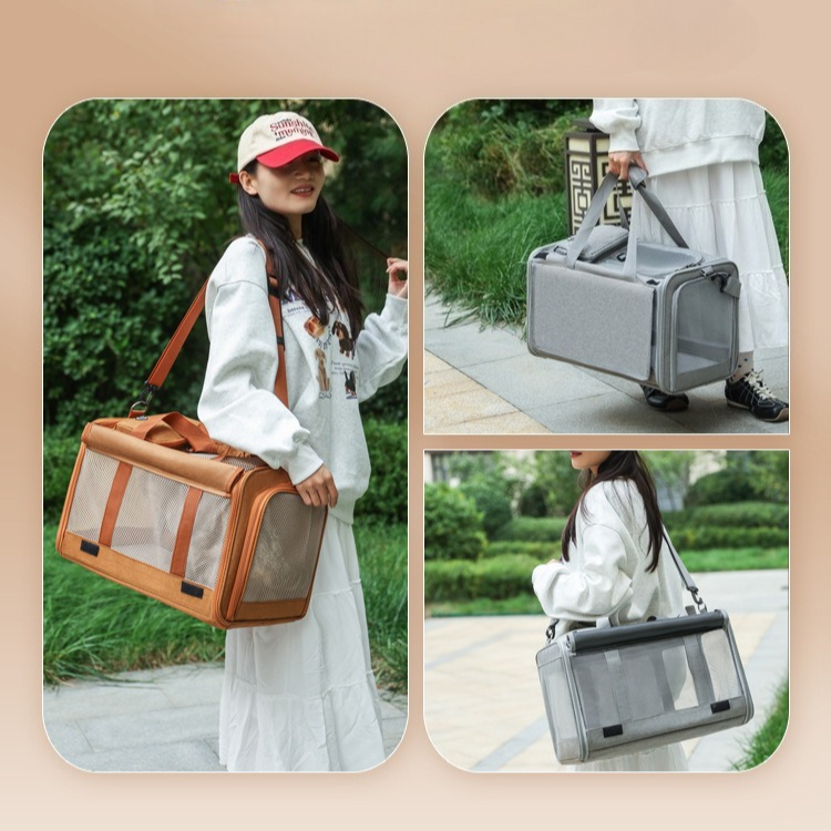Multifunctional Pet Travel Bag: Large Capacity, Breathable, Portable, Handheld or Crossbody Pet Bag - Gray