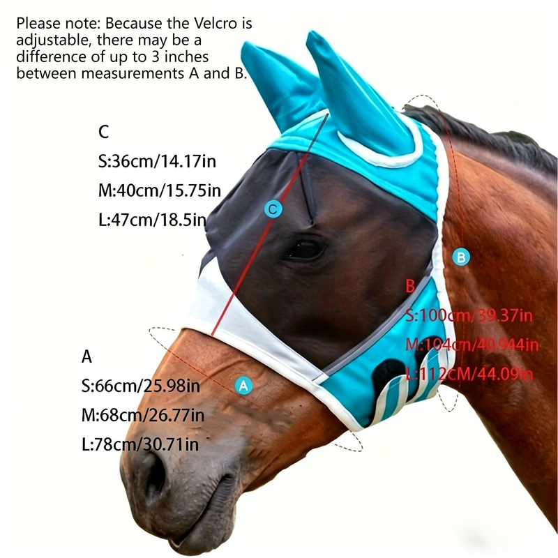 Breathable Horse Face Mask - Mosquito, Insect, and Fly Protection - Equestrian Racing Head Cover - Black - L
