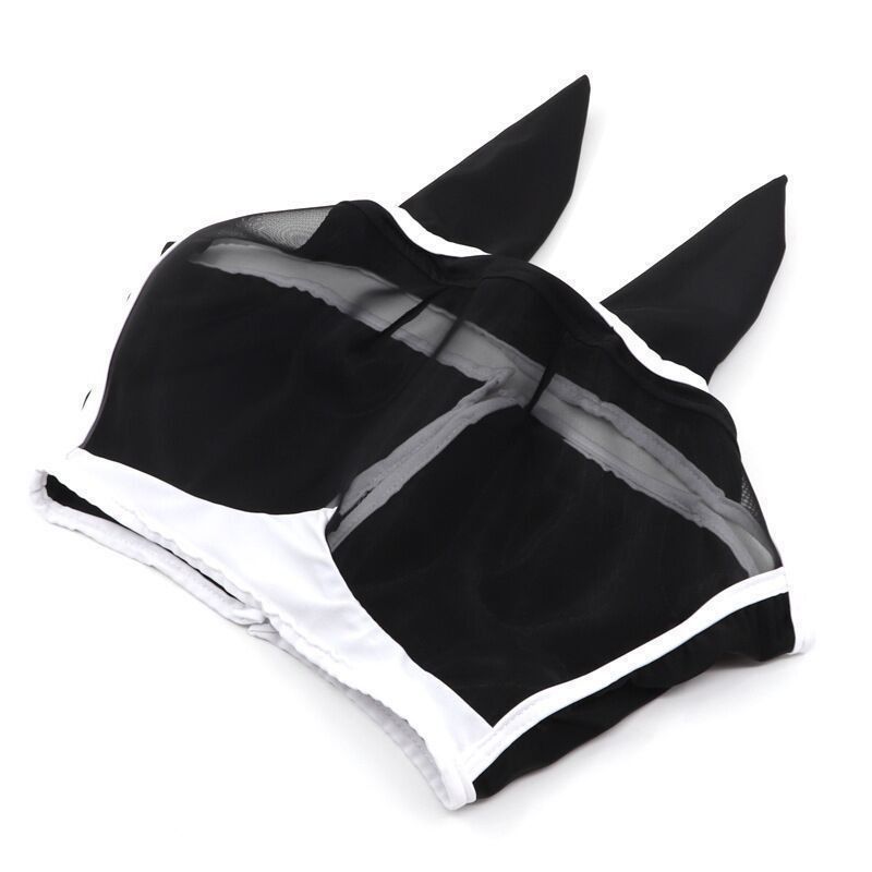 Breathable Horse Face Mask - Mosquito, Insect, and Fly Protection - Equestrian Racing Head Cover - Black - M