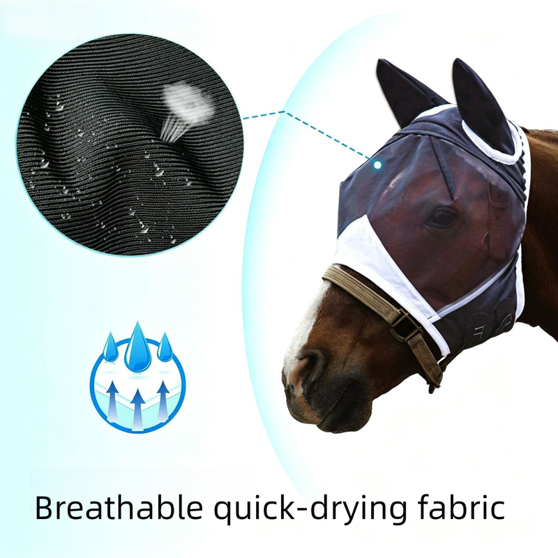 Breathable Horse Face Mask - Mosquito, Insect, and Fly Protection - Equestrian Racing Head Cover - Black - M