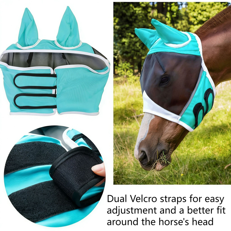 Breathable Horse Face Mask - Mosquito, Insect, and Fly Protection - Equestrian and Race Horse Head Cover - Blue - L