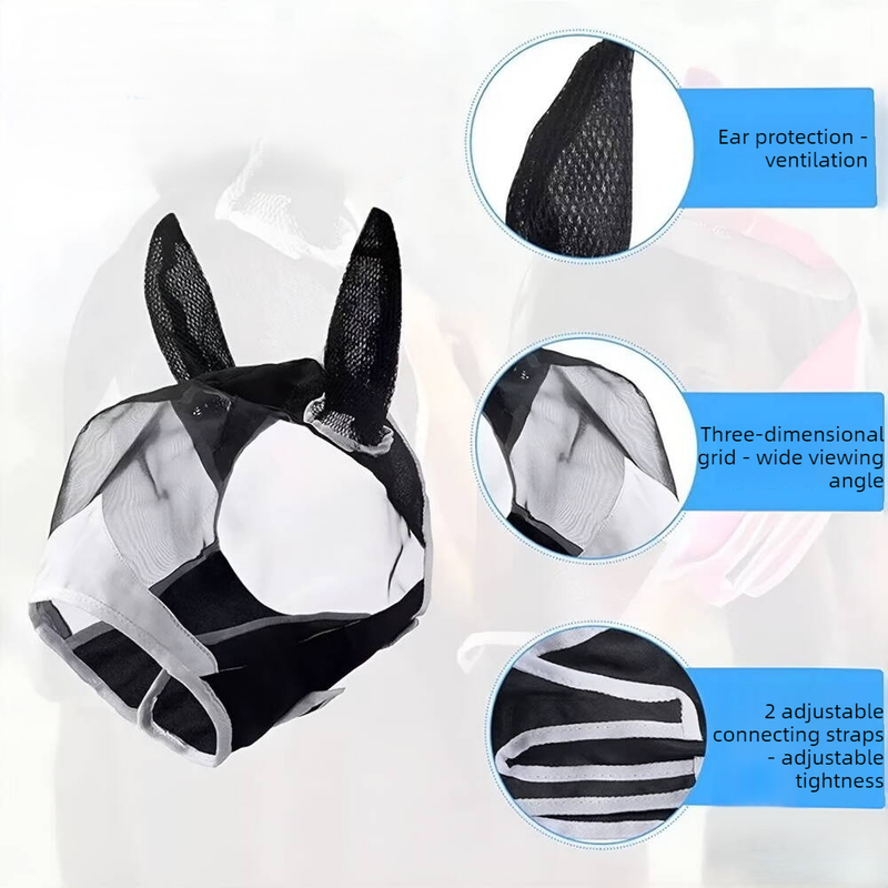 Breathable Horse Face Mask - Mosquito, Insect, and Fly Protection - Equestrian and Race Horse Head Cover - Blue - S