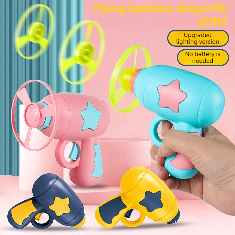 Bamboo Dragonfly Toy Gun Set with Glowing Frisbee Spinner – Outdoor Parent-Child Interactive Toy – Pink