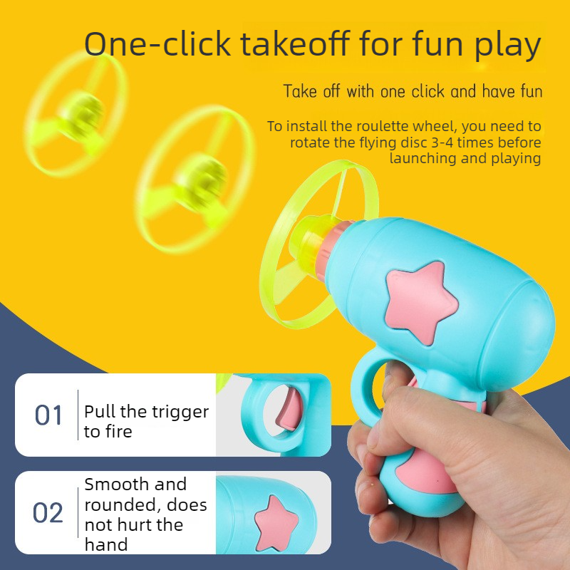 Bamboo Dragonfly Toy Gun Set with Glowing Frisbee Spinner – Outdoor Parent-Child Interactive Toy – Pink