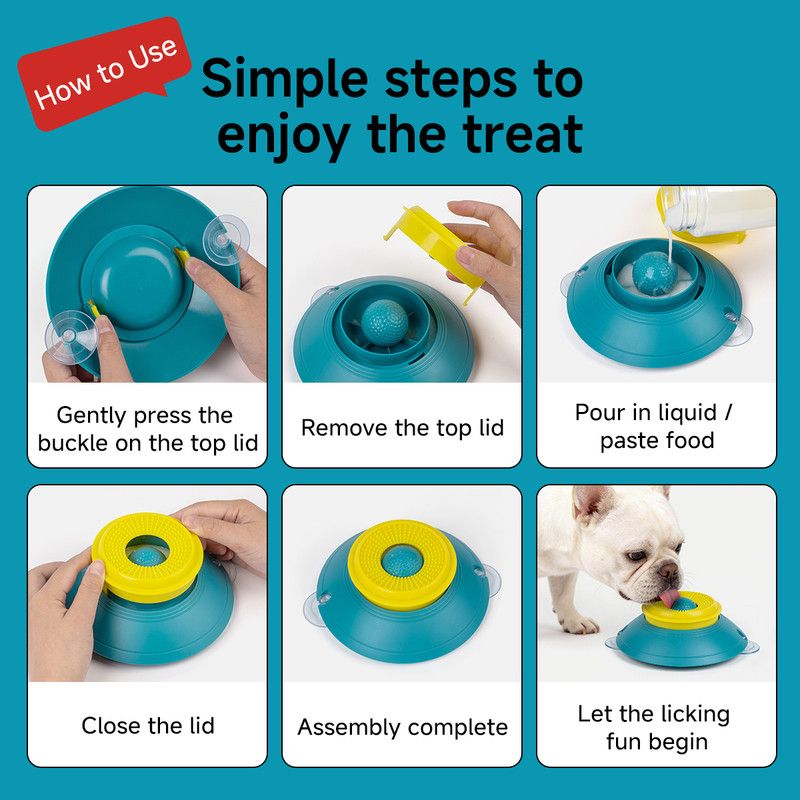Slow Feeder Lick Bowl, Universal for Cats and Dogs, a Fun and Stimulating Feeding Tool - Red