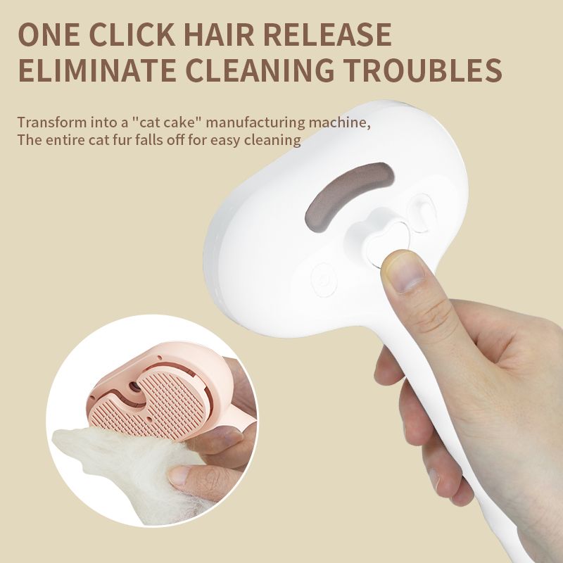 Rechargeable Pet Massage Comb with Spray, Anti-Shedding, Detangling, and Cleaning Comb - White