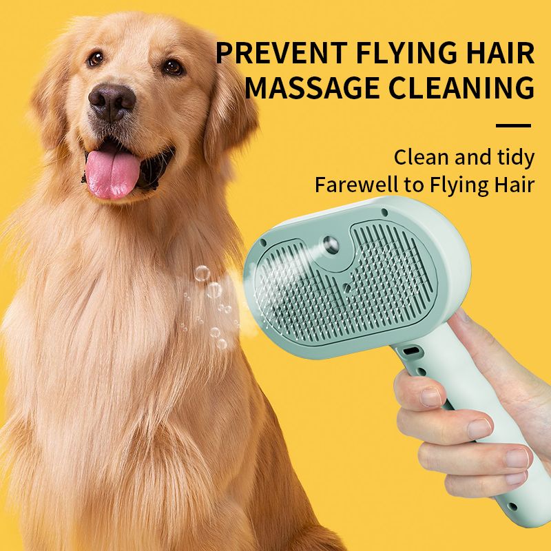 Rechargeable Pet Massage Comb with Spray, Anti-Shedding, Detangling, and Cleaning Comb - Pink