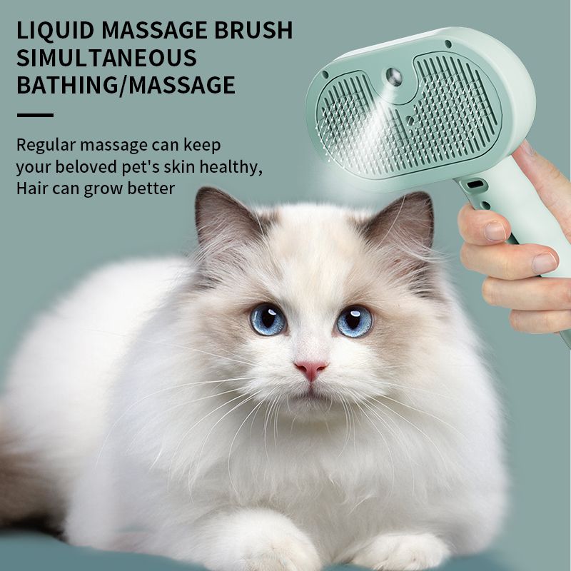 Rechargeable Pet Massage Comb with Spray, Anti-Shedding, Detangling, and Cleaning Comb - Pink