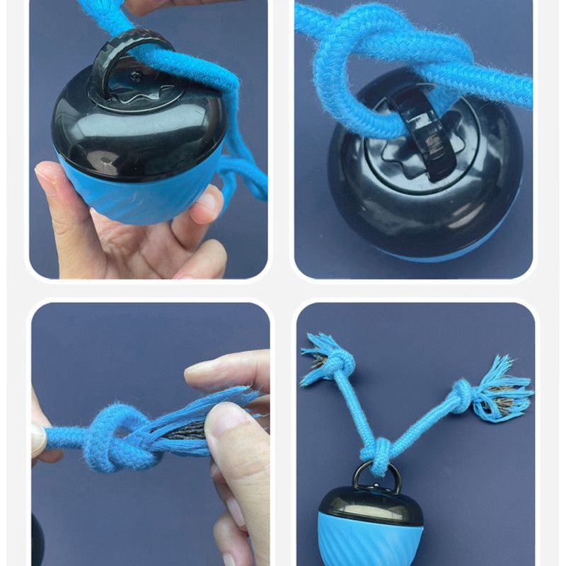 Electric Rolling Pet Ball for Cats and Dogs, Durable, Chew-Resistant, Rope-Knot, Squeaky, and Glowing Toy - Blue