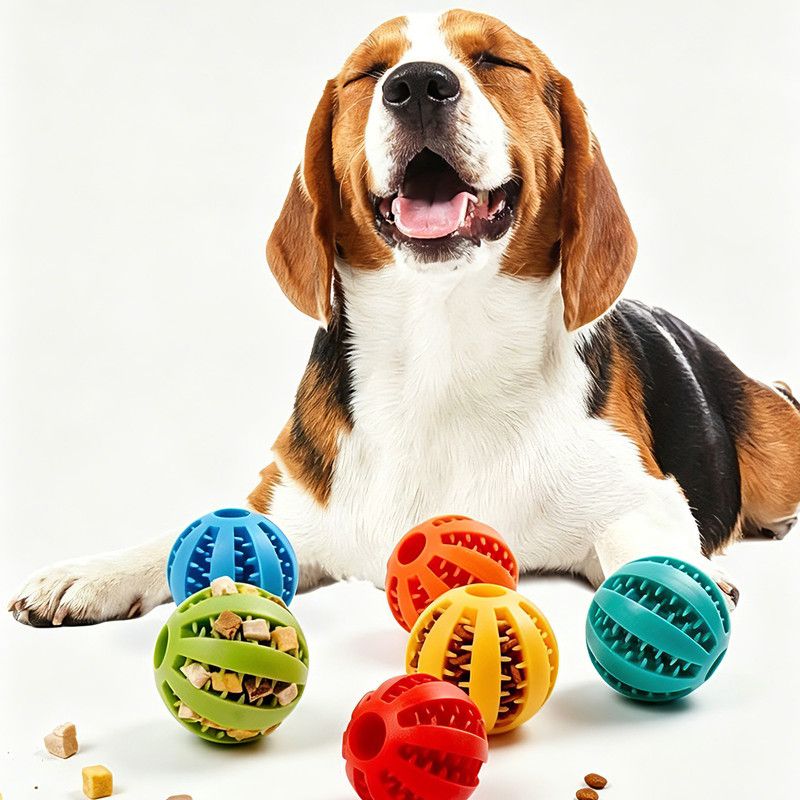 2 Large Pet Treat Dispenser Balls, 7CM - Durable Teething and Dental Care Toys - Orange-Red
