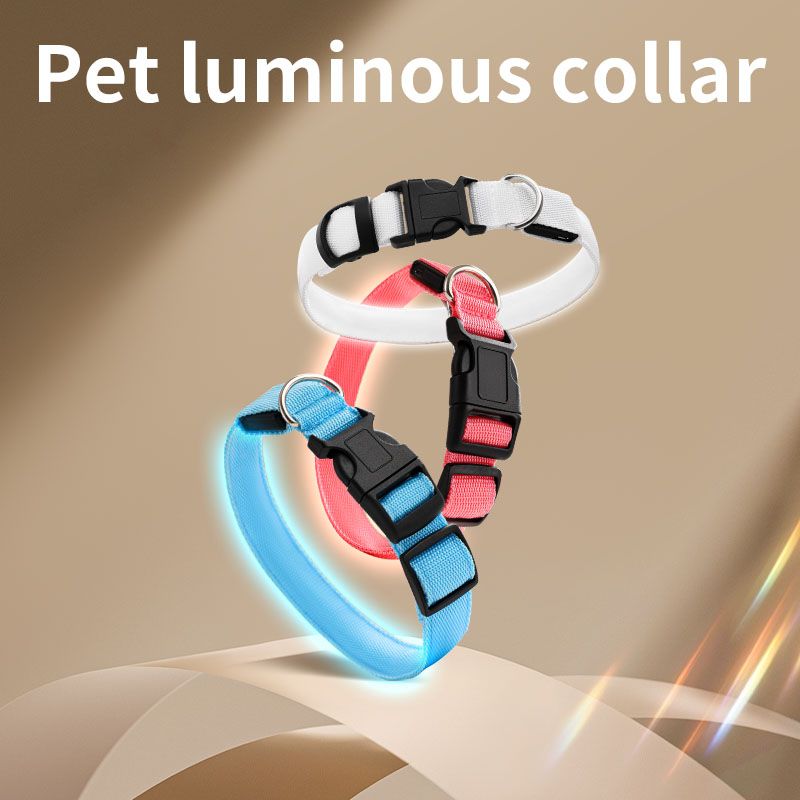 Pet LED Light-Up Collar, Large, Adjustable, USB Rechargeable, for Cats and Dogs, Nighttime Anti-Lost - White