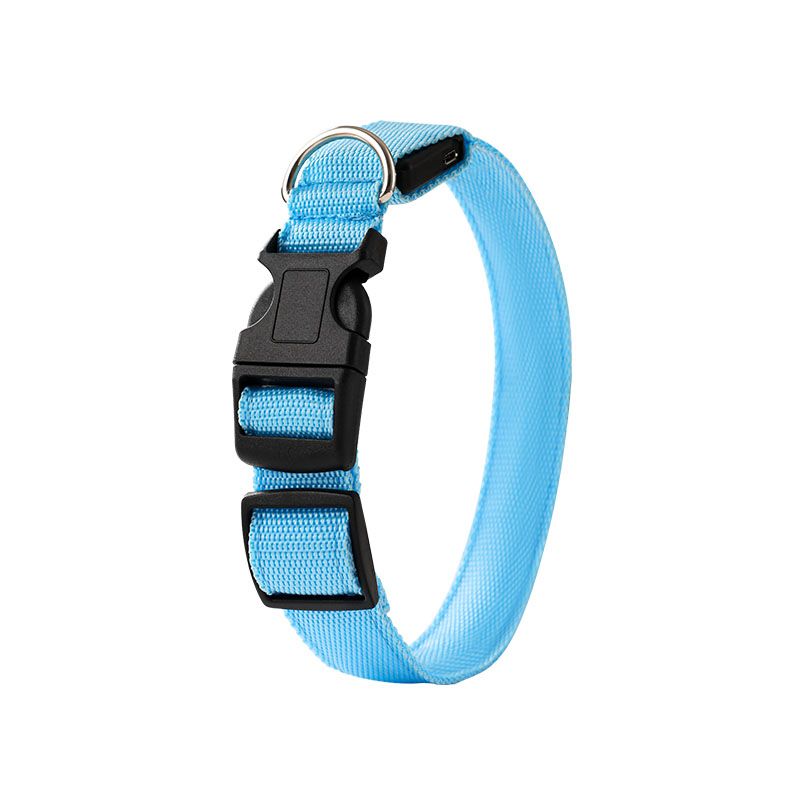 LED Light-Up Pet Collar, Large, Adjustable, USB Rechargeable, for Cats and Dogs, Nighttime Anti-Lost– Blue