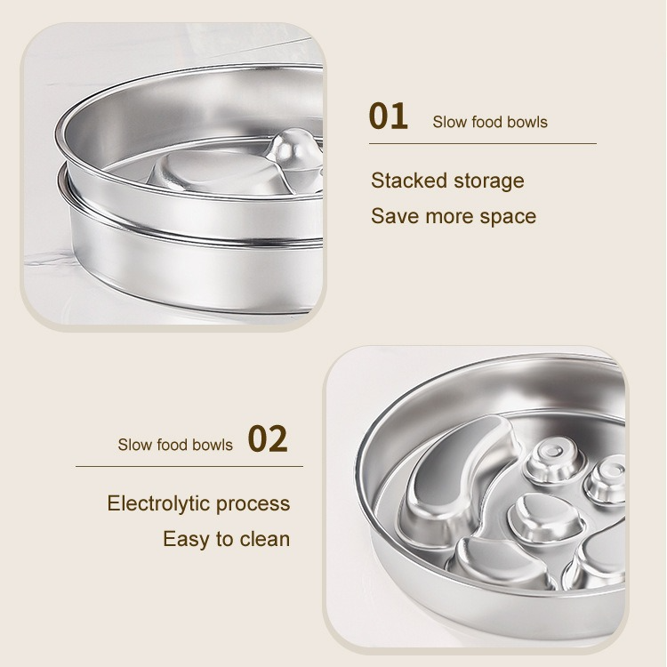 2-Piece Stainless Steel Slow Feeder Set for Pets, Reversible, for Cats and Dogs – Puppy Design