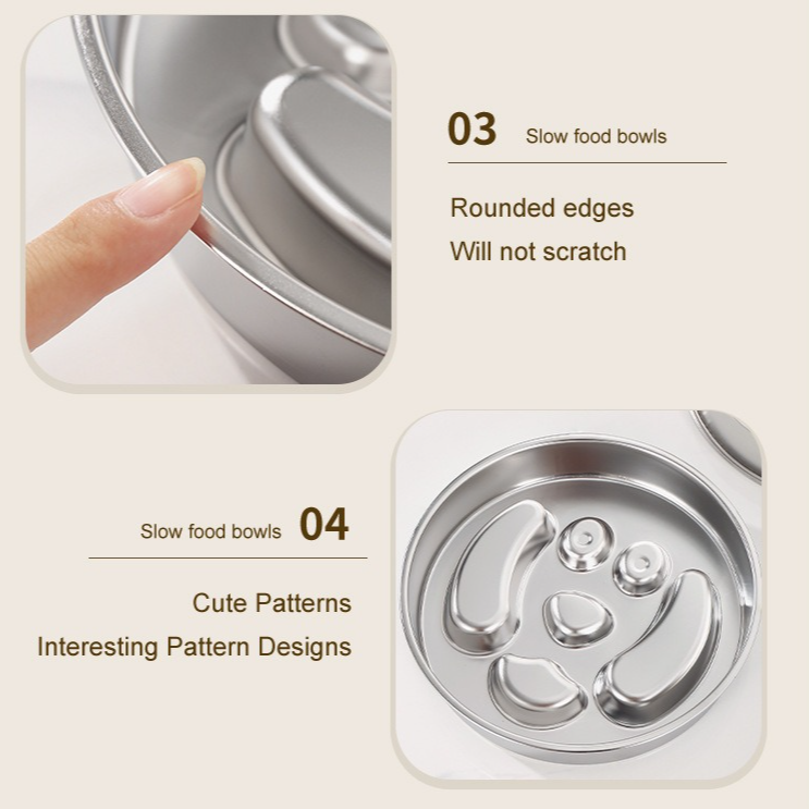 2-Piece Stainless Steel Slow Feeder Set for Pets, Reversible, for Cats and Dogs – Puppy Design