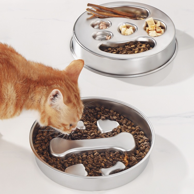 2-Piece Stainless Steel Slow Feeder Set for Pets, Reversible, for Cats and Dogs – Puppy Design