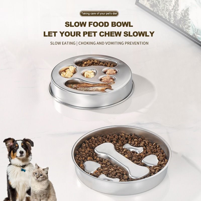2-Piece Stainless Steel Slow Feeder Set for Pets, Reversible, for Cats and Dogs – Fishbone Design