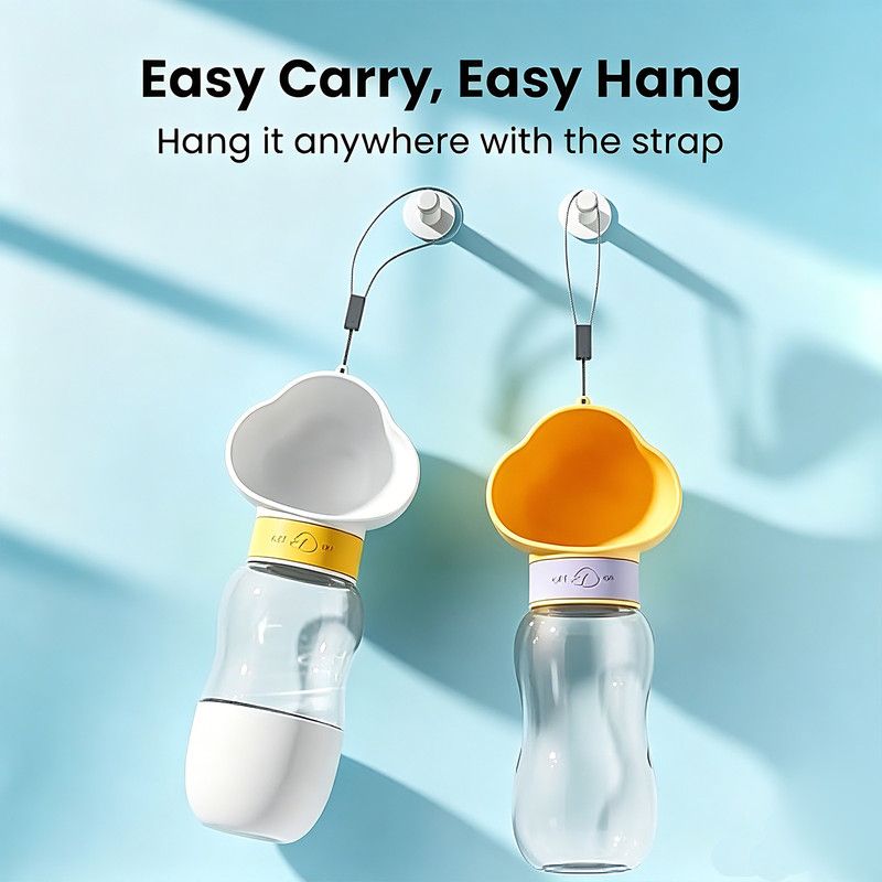 600ml Portable Pet Outdoor Water Cup, Leak-Proof Travel Water Dispenser - White