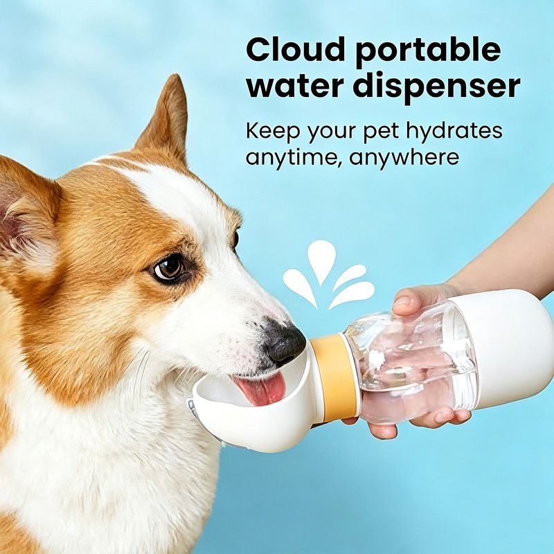 All-in-One Water and Food Pet Travel Cup 350ml Water + 200ml Food Storage Pet Outdoor Water Bottle - Yellow