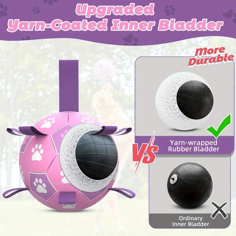 Durable Dog Soccer Ball Toy, 15cm Inflatable Soccer Ball, Teething and Entertainment Training Ball, Includes Pump - Pink
