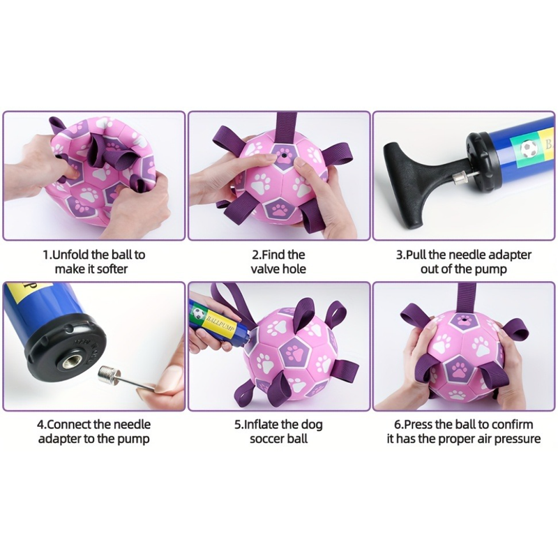 Durable Dog Soccer Ball Toy, 15cm Inflatable Soccer Ball, Teething and Entertainment Training Ball, Includes Pump - Pink
