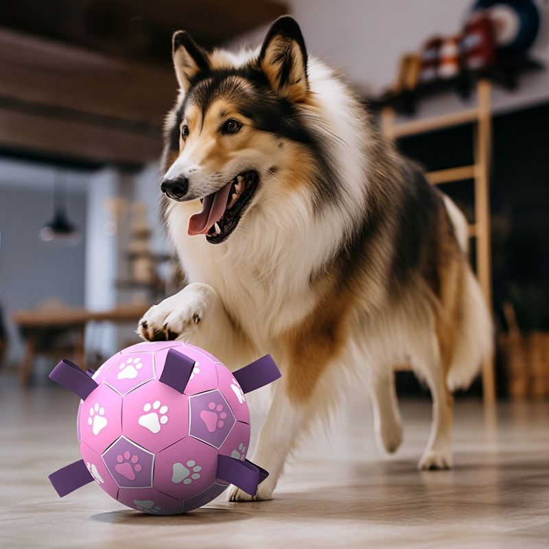 Durable Dog Soccer Ball Toy, 15cm Inflatable Soccer Ball, Teething and Entertainment Training Ball, Includes Pump - Pink