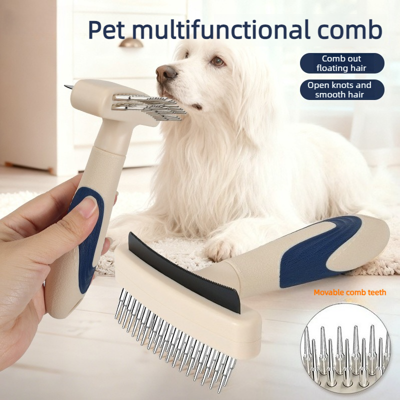 2-Piece Multi-Functional 2-in-1 Pet Comb Set: Detangling and Shedding Comb for Long-Haired Dogs and Cats