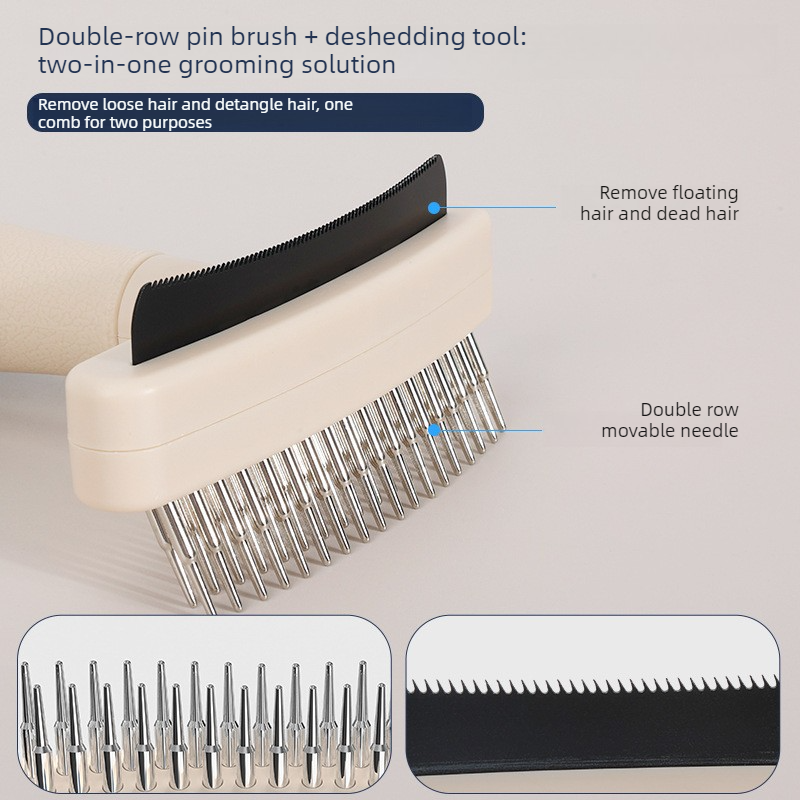 2-Piece Multi-Functional 2-in-1 Pet Comb Set: Detangling and Shedding Comb for Long-Haired Dogs and Cats