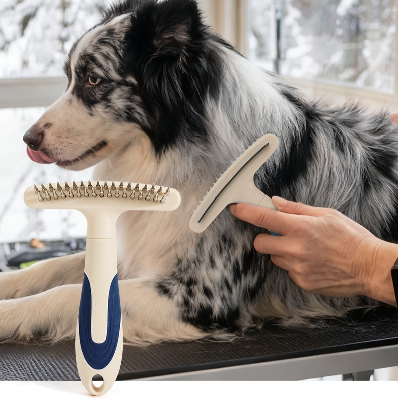 2-Piece Multi-Functional 2-in-1 Pet Comb Set: Detangling and Shedding Comb for Long-Haired Dogs and Cats