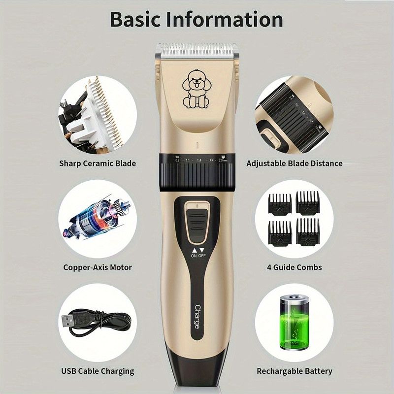 Quiet Pet Grooming Clipper Set for Home Use, Rechargeable Professional Grooming Clipper, Complete Grooming Tool Kit