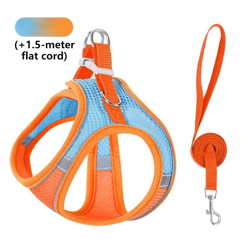 Breathable Reflective Pet Harness Set: Vest-Style Dog Harness + Leash - Orange and Blue-XS