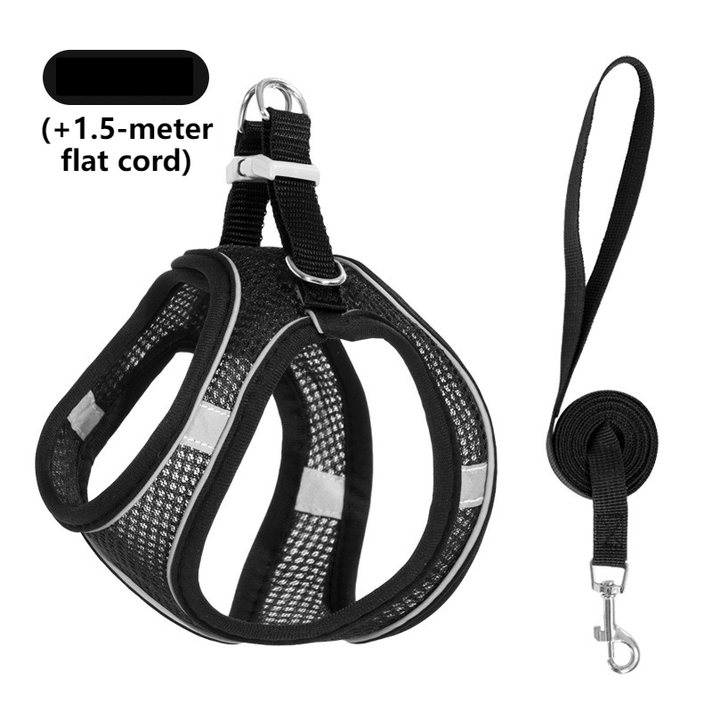 Breathable Reflective Pet Harness Set: Vest-Style Dog Harness + Leash - Black-L