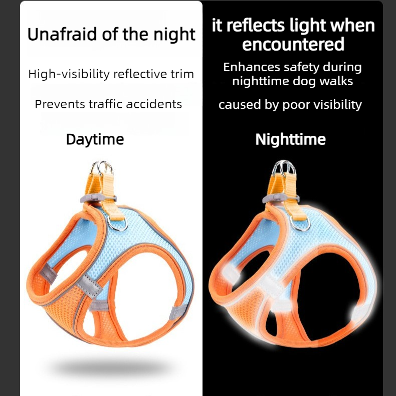 Breathable Reflective Pet Harness Set: Vest-Style Dog Harness + Leash - Black-S
