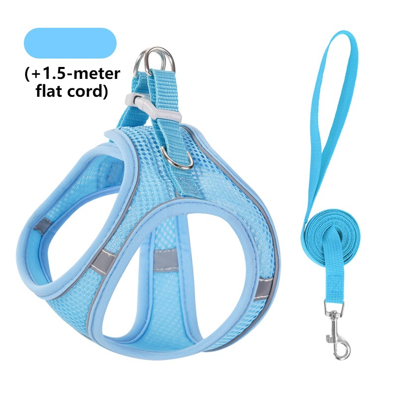 Breathable Reflective Pet Harness Set: Vest-Style Dog Harness + Leash - Blue-S