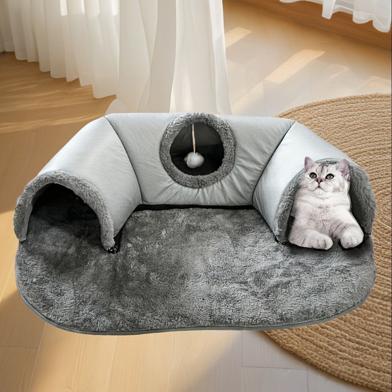 Warm Autumn/Winter Cat Tunnel Bed with Detachable Play-and-Sleep Cat Run – Size M