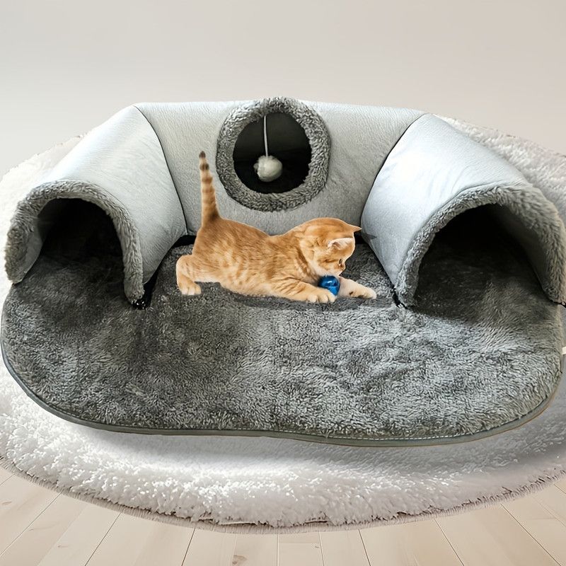 Warm Autumn/Winter Cat Tunnel Bed with Detachable Play-and-Sleep Cat Run – Size M