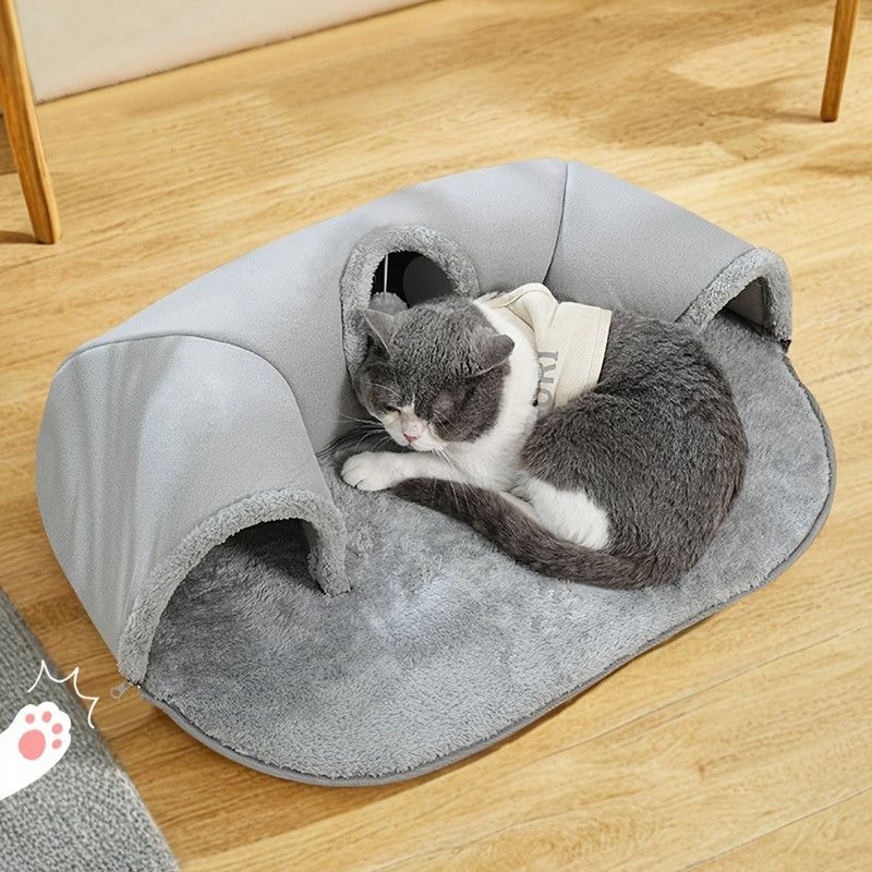Warm Autumn/Winter Cat Tunnel Bed with Detachable Play-and-Sleep Cat Run – Size S