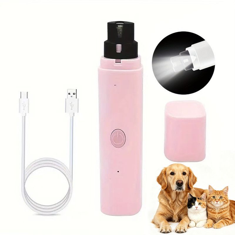 Rechargeable Electric Pet Nail Grinder with LED Light, Universal Grinder for Cats and Dogs - Pink