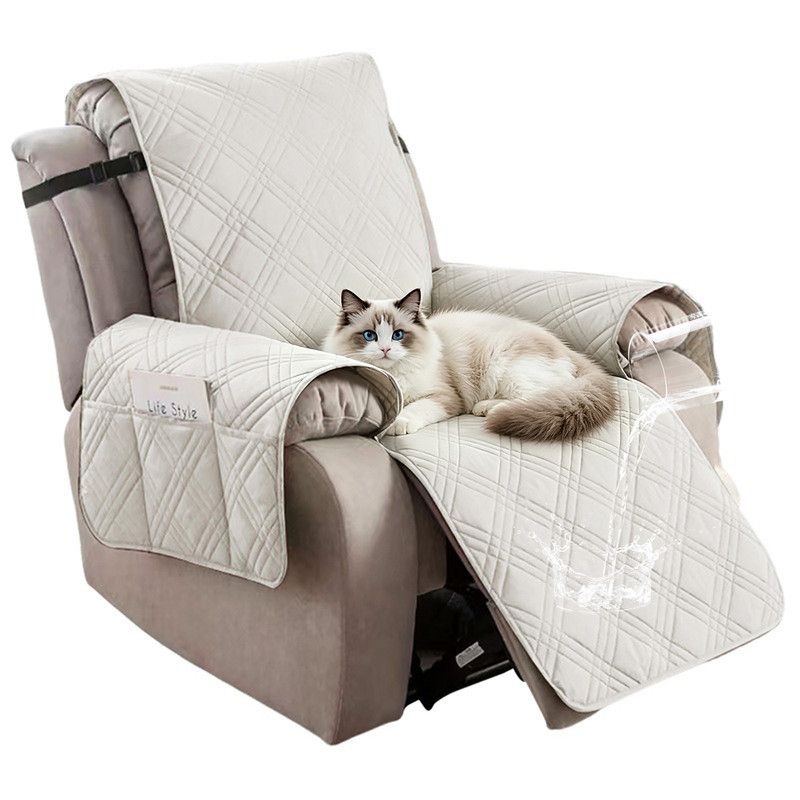 100% Waterproof Triple-Line Quilted Single Armchair Cushion, Non-Slip, Scratch-Resistant, Adjustable - White-L