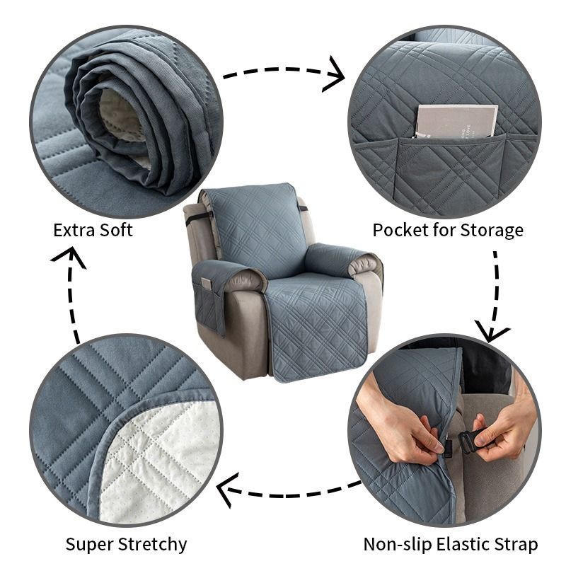 100% Waterproof Triple-Line Quilted Single Armchair Cushion, Non-Slip, Scratch-Resistant, Adjustable - White-L