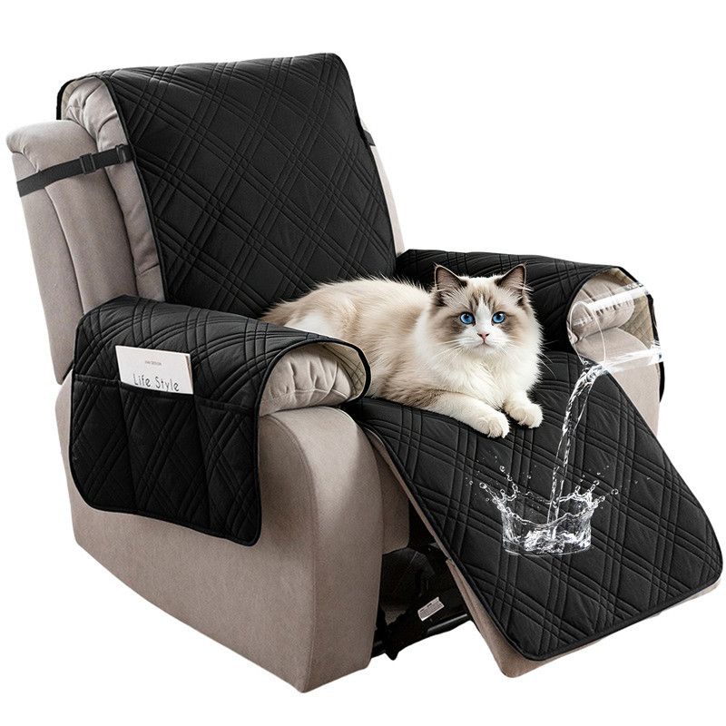 100% Waterproof Triple-Line Quilted Single Armchair Cushion, Non-Slip, Scratch-Resistant, Adjustable - Black-L