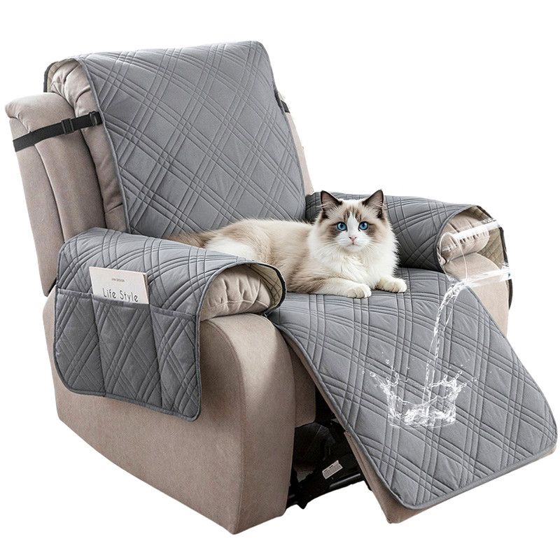 100% Waterproof Triple-Line Quilted Single Armchair Cushion, Non-Slip, Scratch-Resistant, Adjustable - Light Gray-L