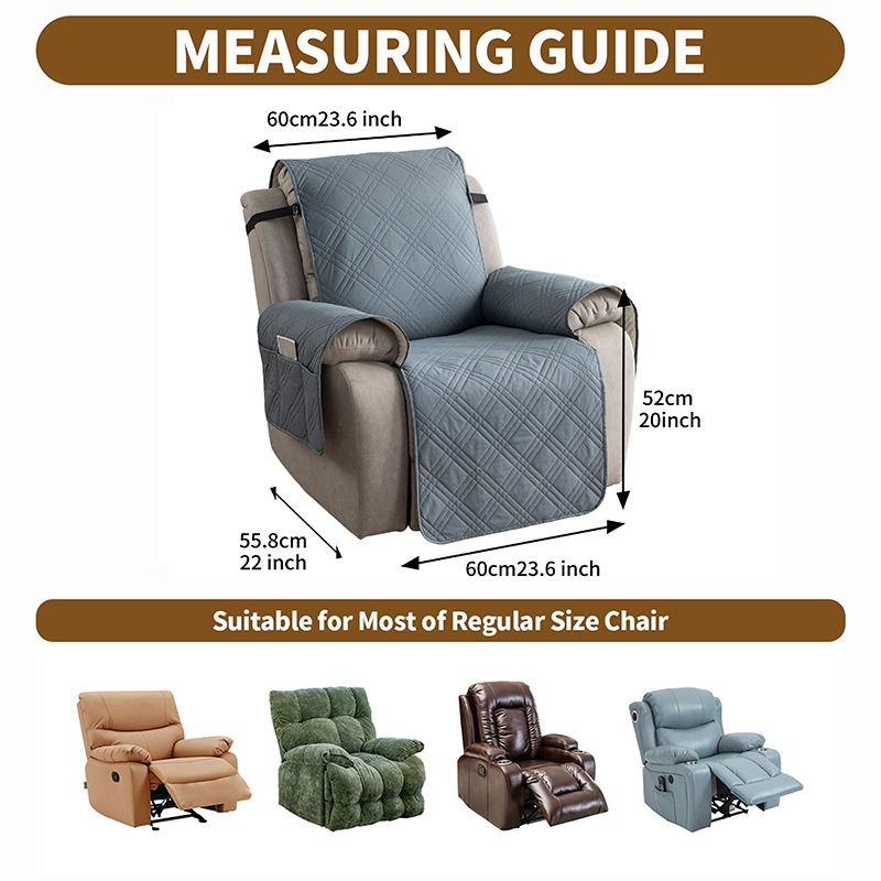 100% Waterproof Triple-Line Quilted Single Armchair Cushion, Non-Slip, Scratch-Resistant, Adjustable - Light Gray-L