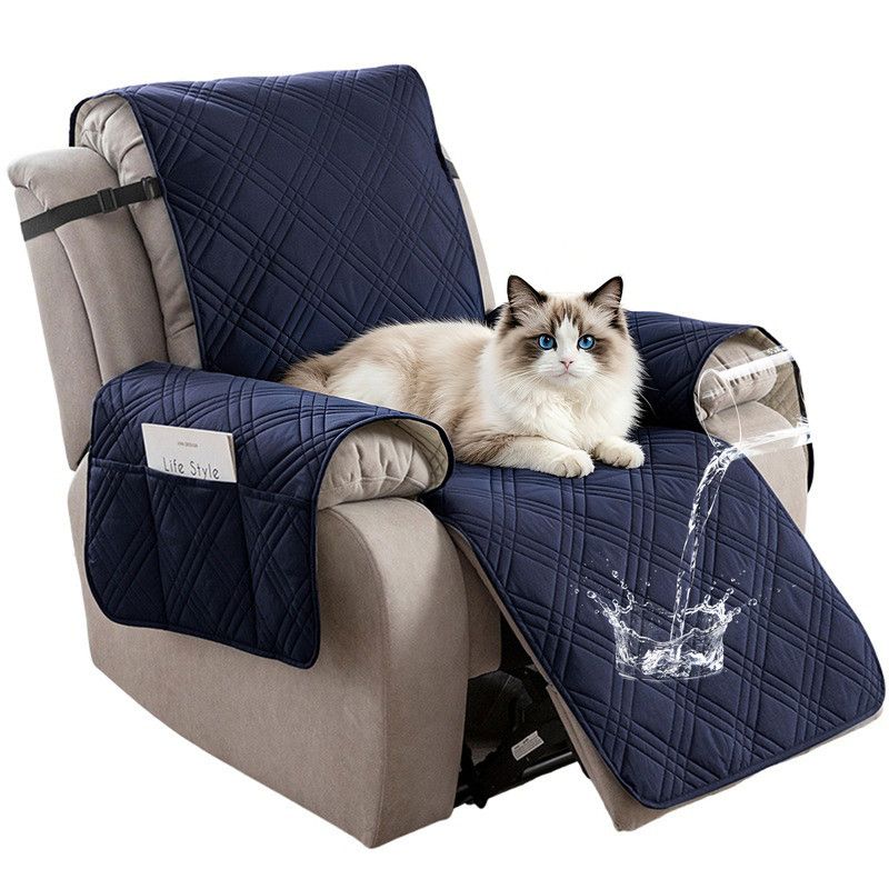 100% Waterproof Triple-Line Quilted Single Armchair Cushion, Non-Slip, Scratch-Resistant, Adjustable - Navy-L