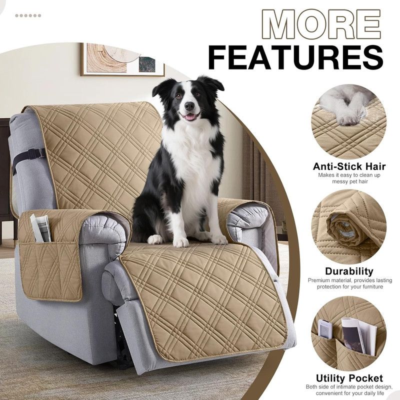 100% Waterproof Triple-Line Quilted Single Armchair Cushion, Non-Slip, Scratch-Resistant, Adjustable - Brown-XL