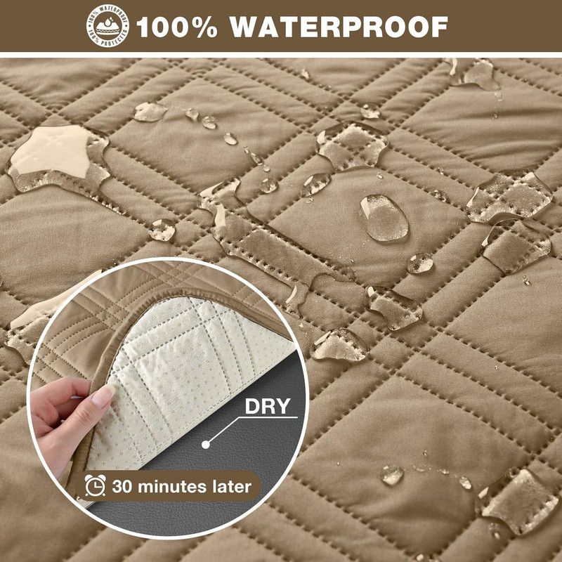 100% Waterproof Triple-Line Quilted Single Armchair Cushion, Non-Slip, Scratch-Resistant, Adjustable - Brown-XL