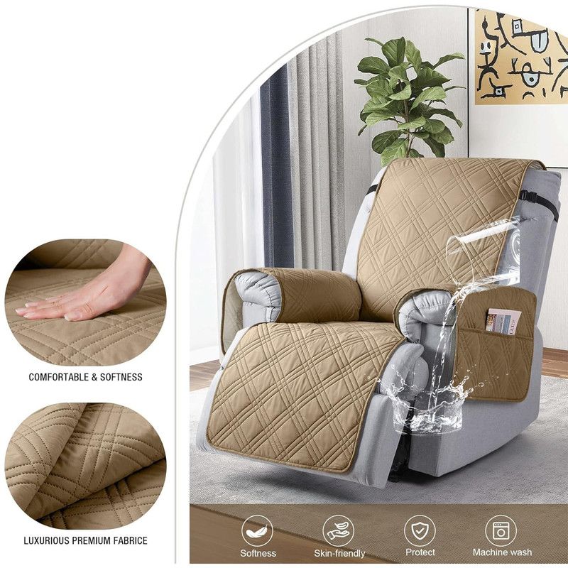 100% Waterproof Triple-Line Quilted Single Armchair Cushion, Non-Slip, Scratch-Resistant, Adjustable - Brown-XL