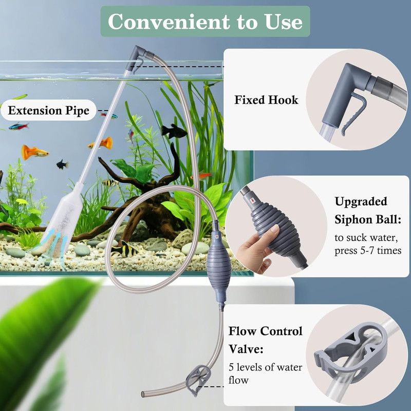3-in-1 Aquarium Water Change Tool: Sand Cleaning / Waste Removal / Water Change, Siphon Pump - 1.9 m